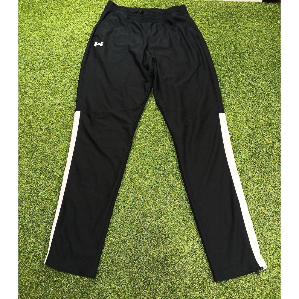 Under Armour Jogger‎ Pants Mens Large Black White Logo Fitted Athletic Running